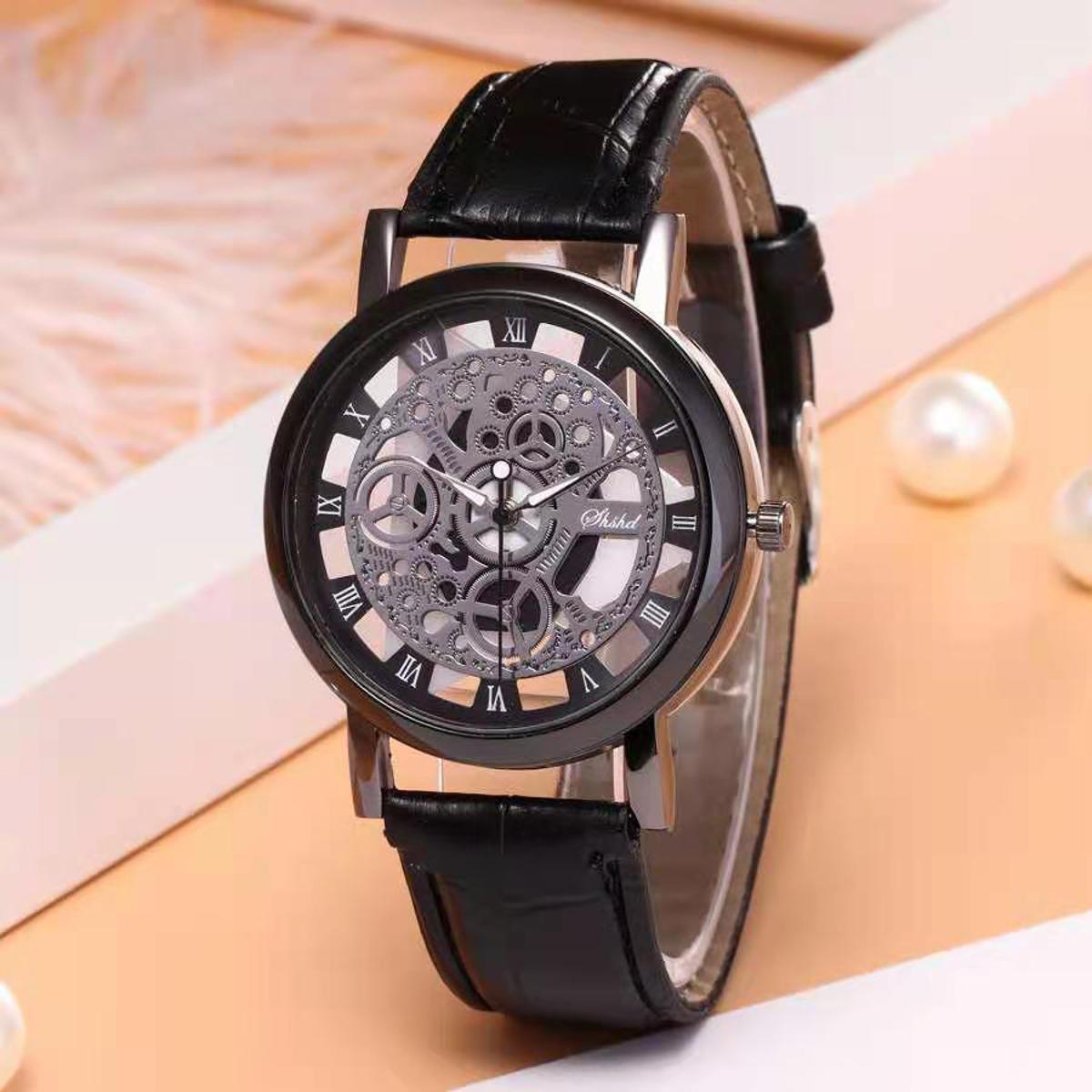 Casual men's watch hollow perspective non mechanical watch belt quartz watches Retro Classic Style