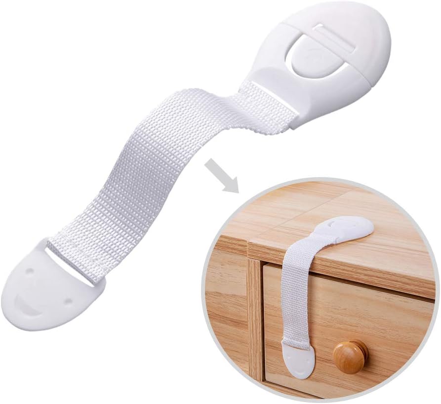 1 piece FirstCrawl Baby Safety Locks for Drawers, Cabinets & Doors – Child Proof Safety Straps for Cupboards, Wardrobes, Toilets & Furniture (21×5 cm, White) – Easy Install, Kid-Resistant