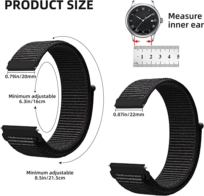 20mm 1 pcs Black + Check Gray Fashion Smart Watch Band for Garmin venu 2 Fenix 7S / 6S / 5S / 5S Plus Fenix 7/6/5/5 Plus Vivoactive 4 Forerunner 55/245/645/158 Nylon Smartwatch Strap Breathable Quick Release Slim Thin Sport Band