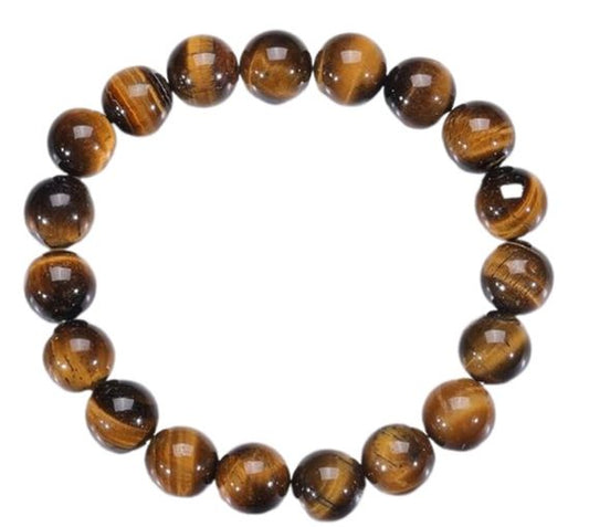 Lucky Brown and Black Tiger Eye Natural Stone Bracelet, Elastic with 8 mm Beads