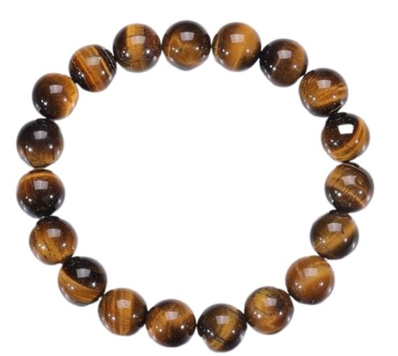 Lucky Brown and Black Tiger Eye Natural Stone Bracelet, Elastic with 8 mm Beads