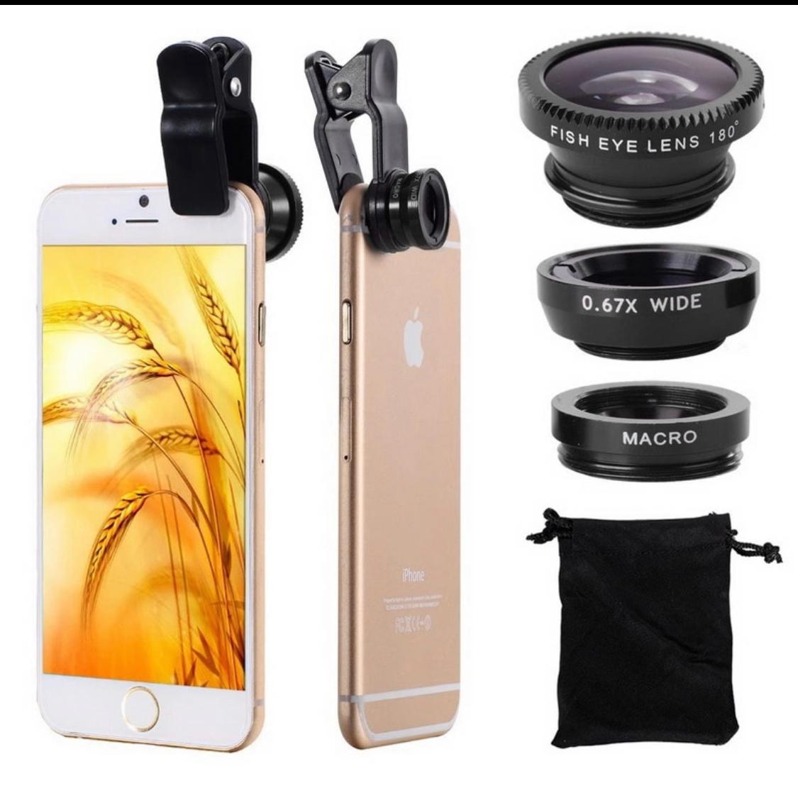 Fish Eye Lens 3 In 1 Metal Mobile Lenses Fish Eye Clip-On Wide Angle Camera Lens for Phone – Compatible with All Smartphones, Tablets, iOS & Android