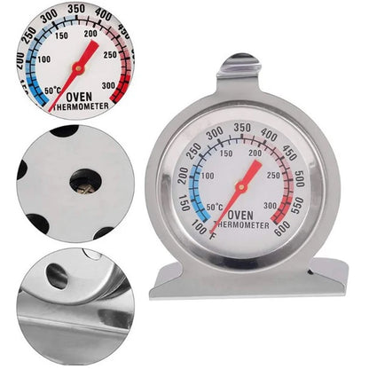 Stainless Steel Oven Thermometer | Glass Dial Temperature Gauge for Baking, Roasting, Cakes, Meat &amp; BBQ | Accurate Heat Meter
