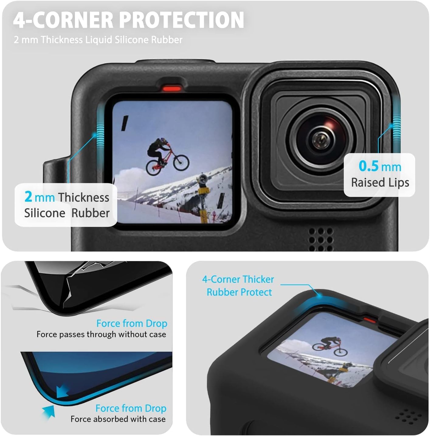 Full Body Soft Silicone Case for GoPro Hero 8 Black with Wrist Strap – Shockproof Protective Cover (Black)