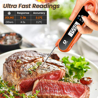 JOLIKE 2s Instant Read Meat Thermometer for Grilling Digital Steak Electronic Probe with IP67 Waterproof Internal Magnets for Kitchen Food Baking BBQ