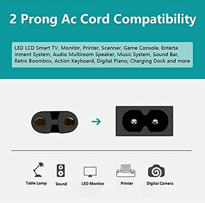 Universal AC Power Cable 2 Pin Cord for Camera Printer Power Adapter Charger