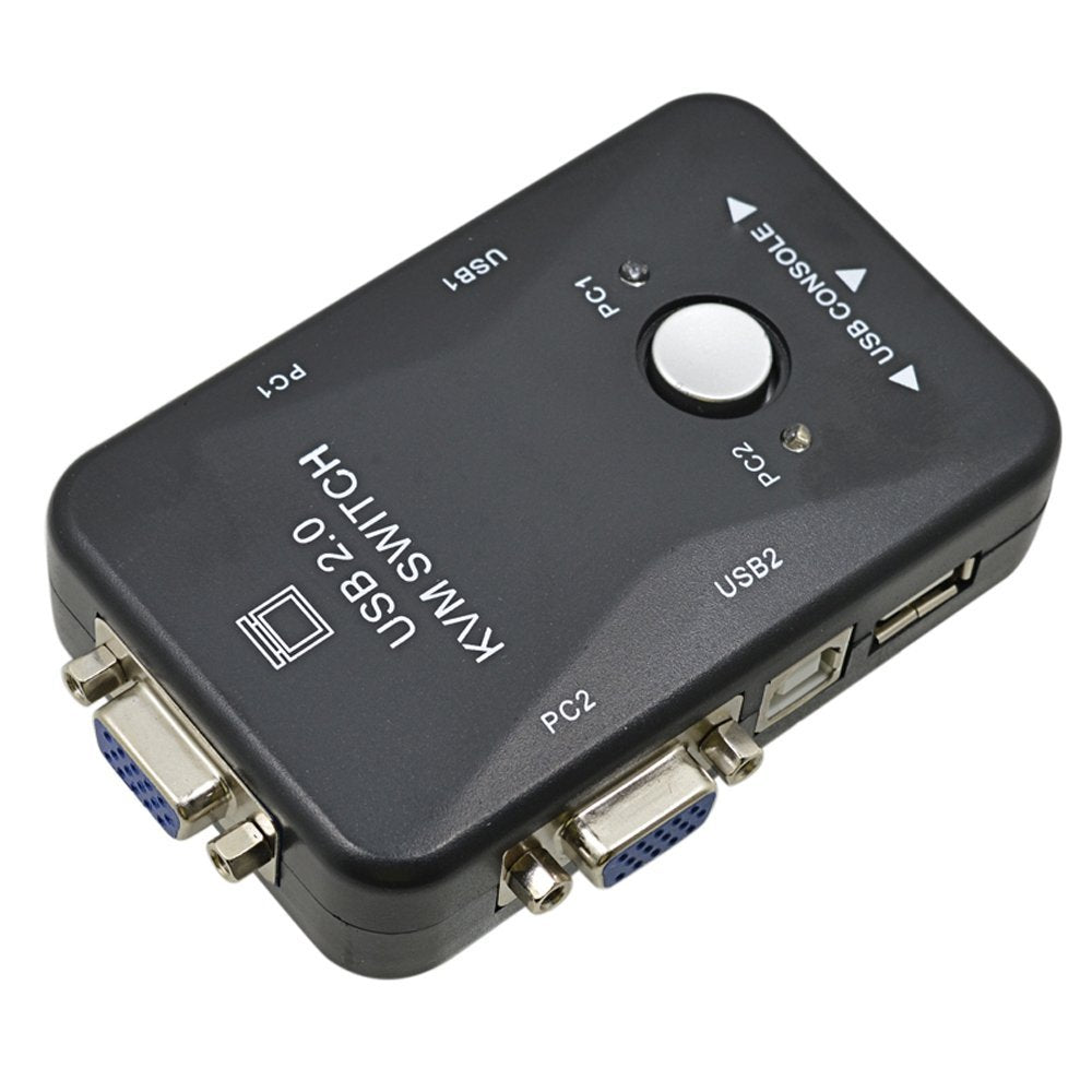 Branded 2 Port USB 2.0 KVM Switch Box – 2 In 1 Out Keyboard Mouse Monitor Sharing Switch for PC, Laptop & Desktop