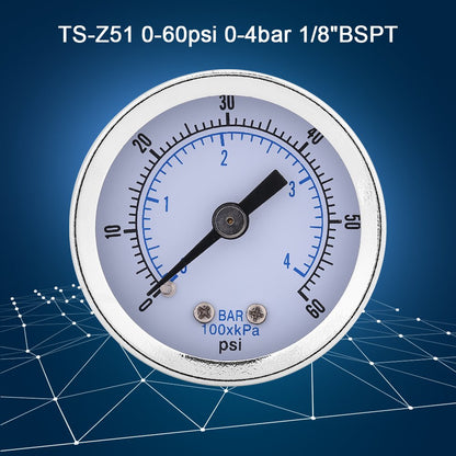 0–60 PSI / 0–4 Bar Pressure Gauge – 1/8" BSPT Connection