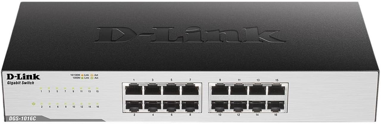 D-Link 16-Port Gigabit Ethernet Switch – Unmanaged Network Internet Hub Desktop / Rackmount Plug & Play LAN Switch