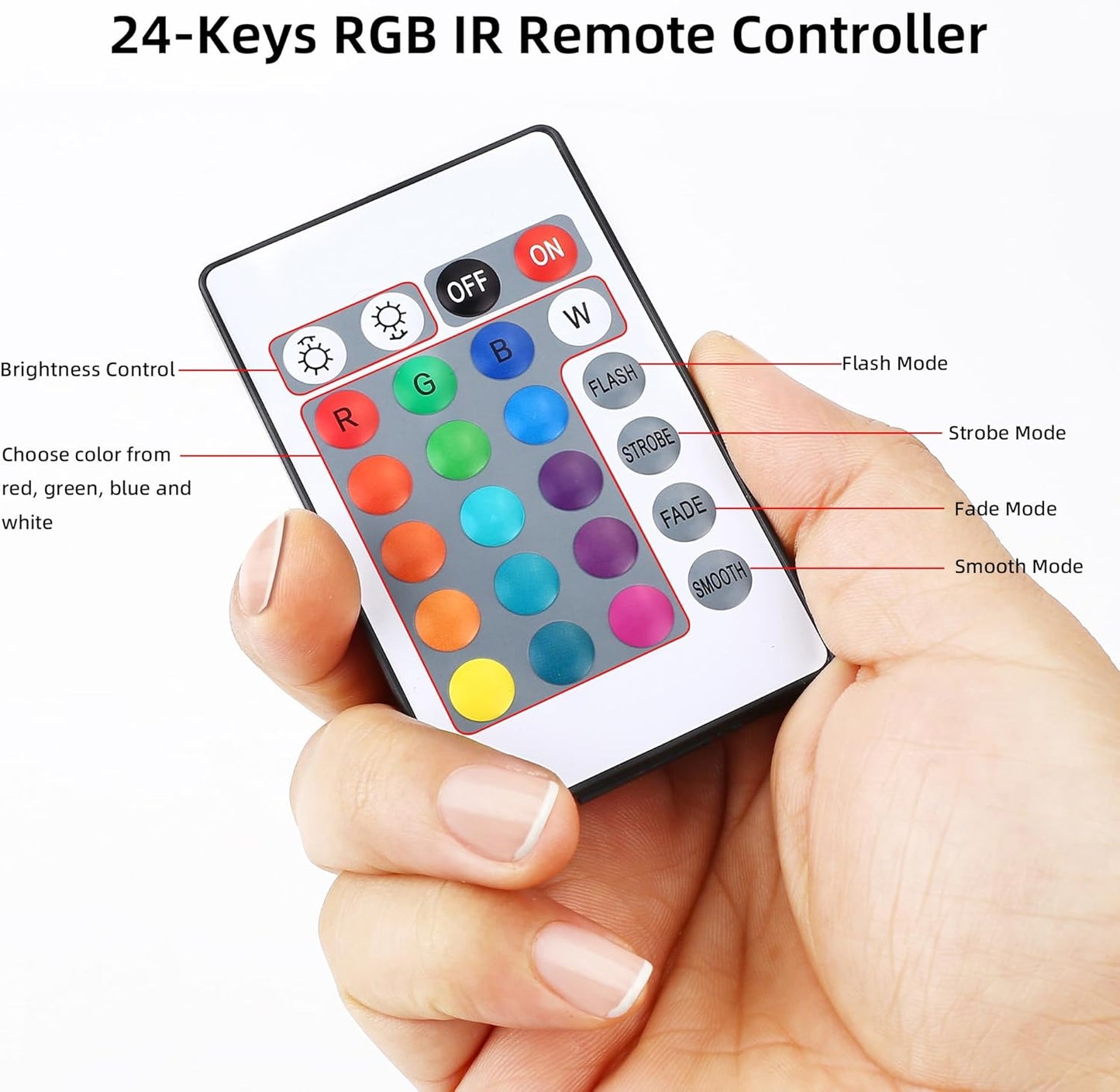 5V USB RGB LED Controller with IR Wireless Remote – 4-Pin 5050/2835/5630 LED Strip Controller (19cm / 1.5ft) for Color Changing Lights