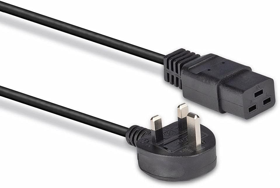 2 Meter UK 3 Pin Plug to IEC C19 Power Cable Black – Heavy Duty Power Cord for Server, UPS & PDU