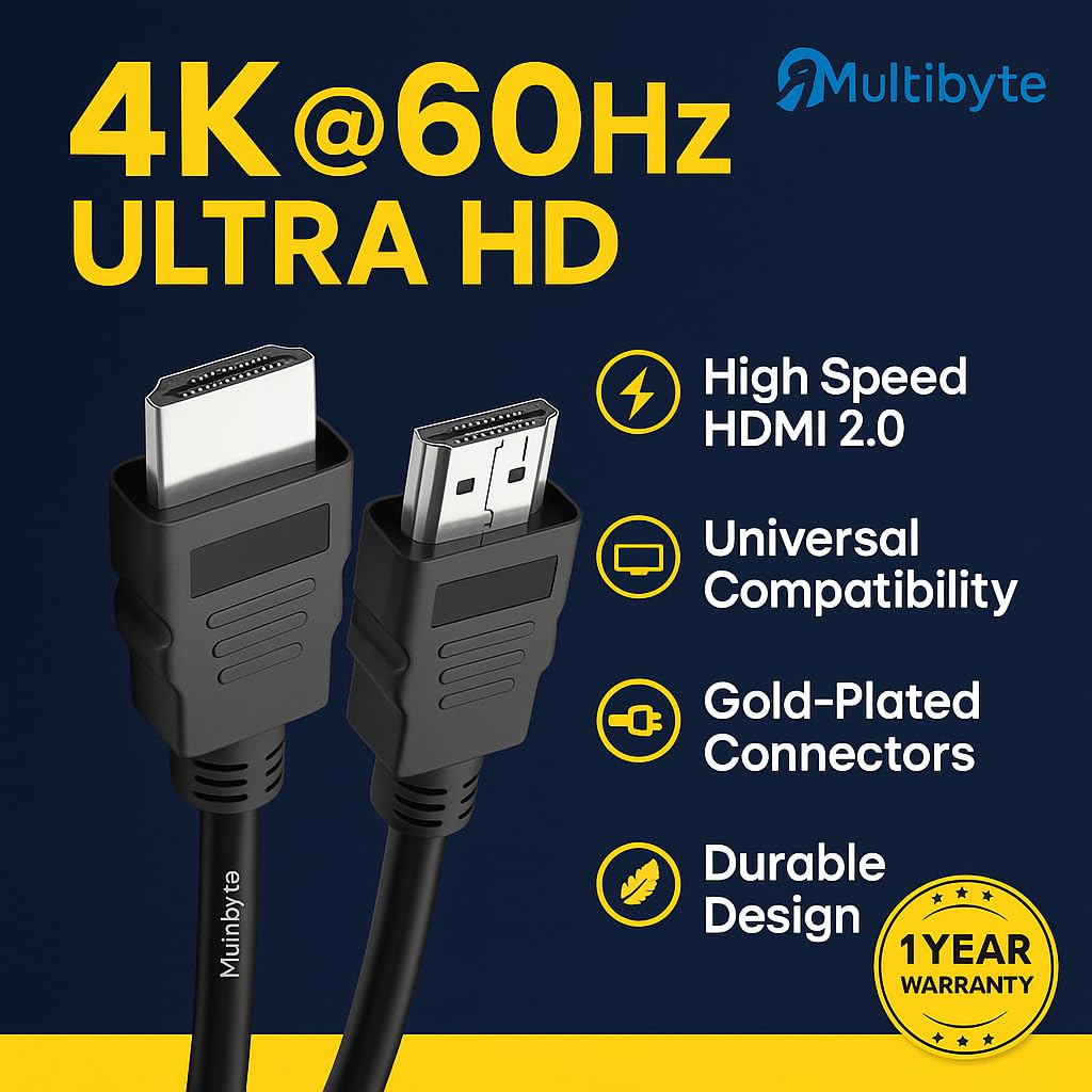 1.5 meter Multibyte 4K UHD HDMI Cable with Metal Connectors – Gaming & Laptop