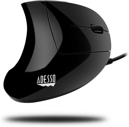 Branded Adesso iMouse E1 Vertical Ergonomic USB Mouse – 1600 DPI Illuminated Optical Wired Mouse with 6 Buttons for Right-Handed Users