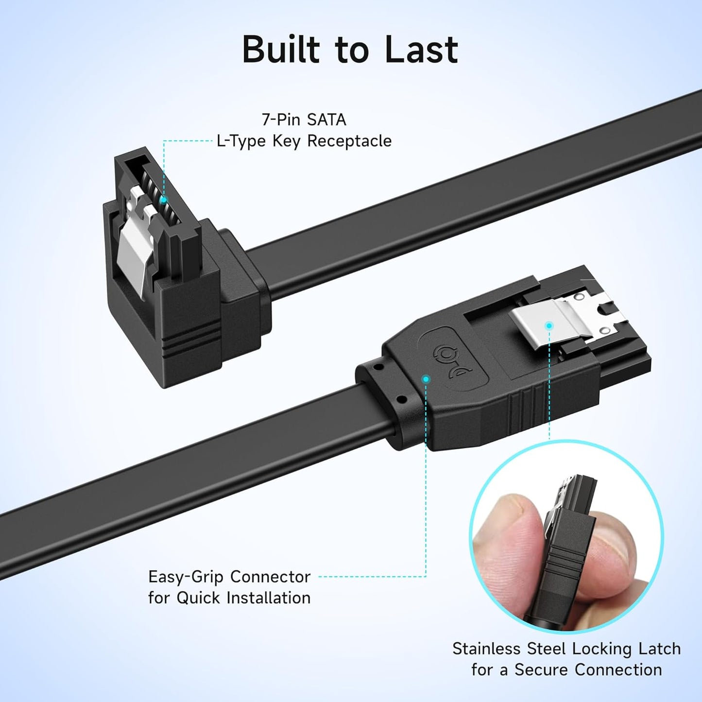 Brand New 1 PCS SATA Cable 45cm 6Gbps – Right Angle Serial ATA Cable for SSD, HDD, CD/DVD Drives | High-Speed Data Cable for PC, Gaming Desktop & Motherboard (Black)