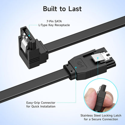 Brand New 1 PCS SATA Cable 45cm 6Gbps – Right Angle Serial ATA Cable for SSD, HDD, CD/DVD Drives | High-Speed Data Cable for PC, Gaming Desktop & Motherboard (Black)