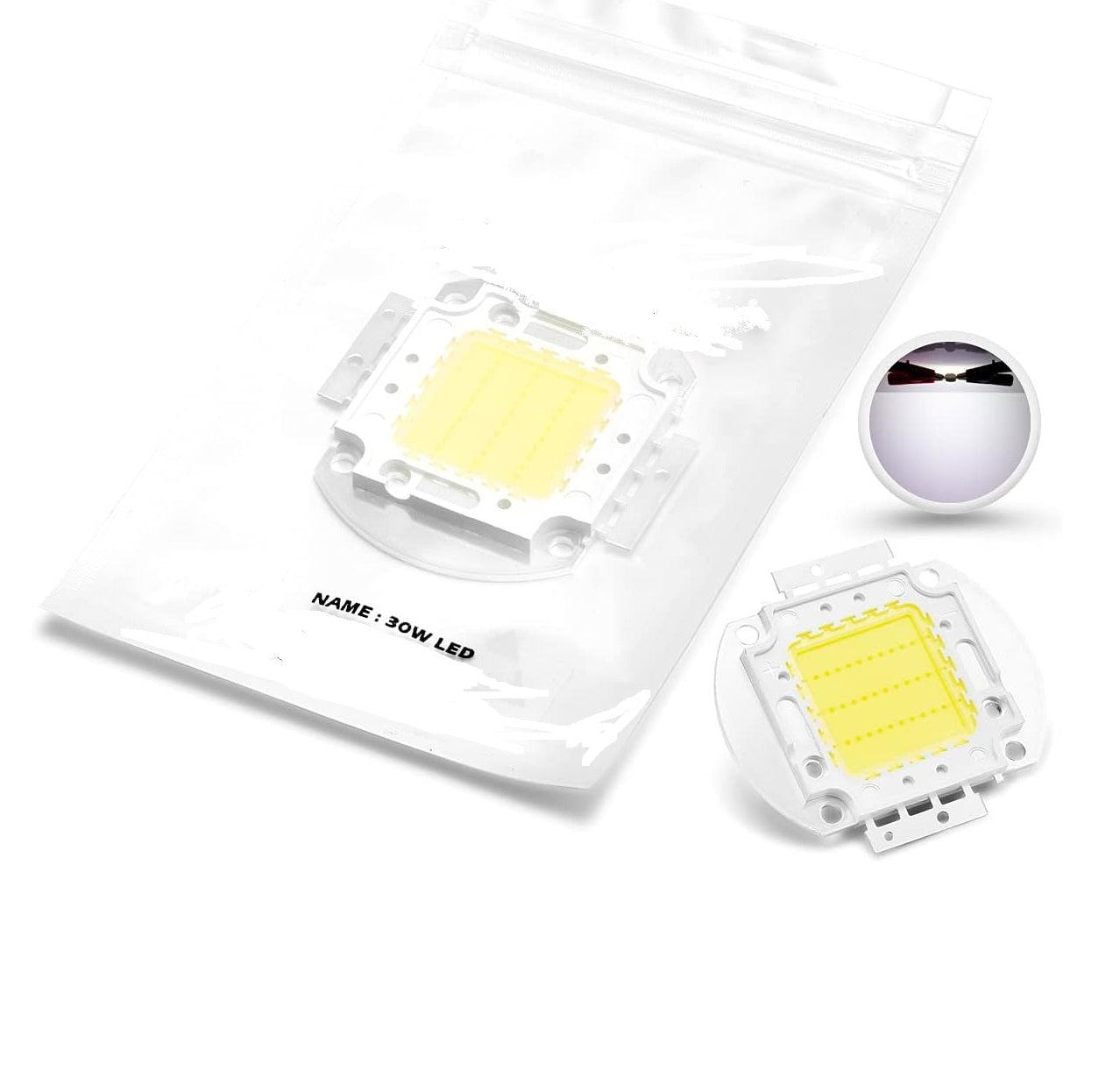 30W High Power White COB LED Chip 6000K–6500K | 900mA DC 30V Super Bright SMD LED for DIY Lighting