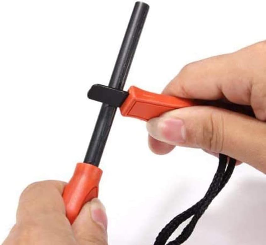 Handle Fire Starter Camping Outdoor Orange Ferrocerium Flint Stone Rod Lighter | Magnesium Emergency Survival Tool for Hiking & Bushcraft