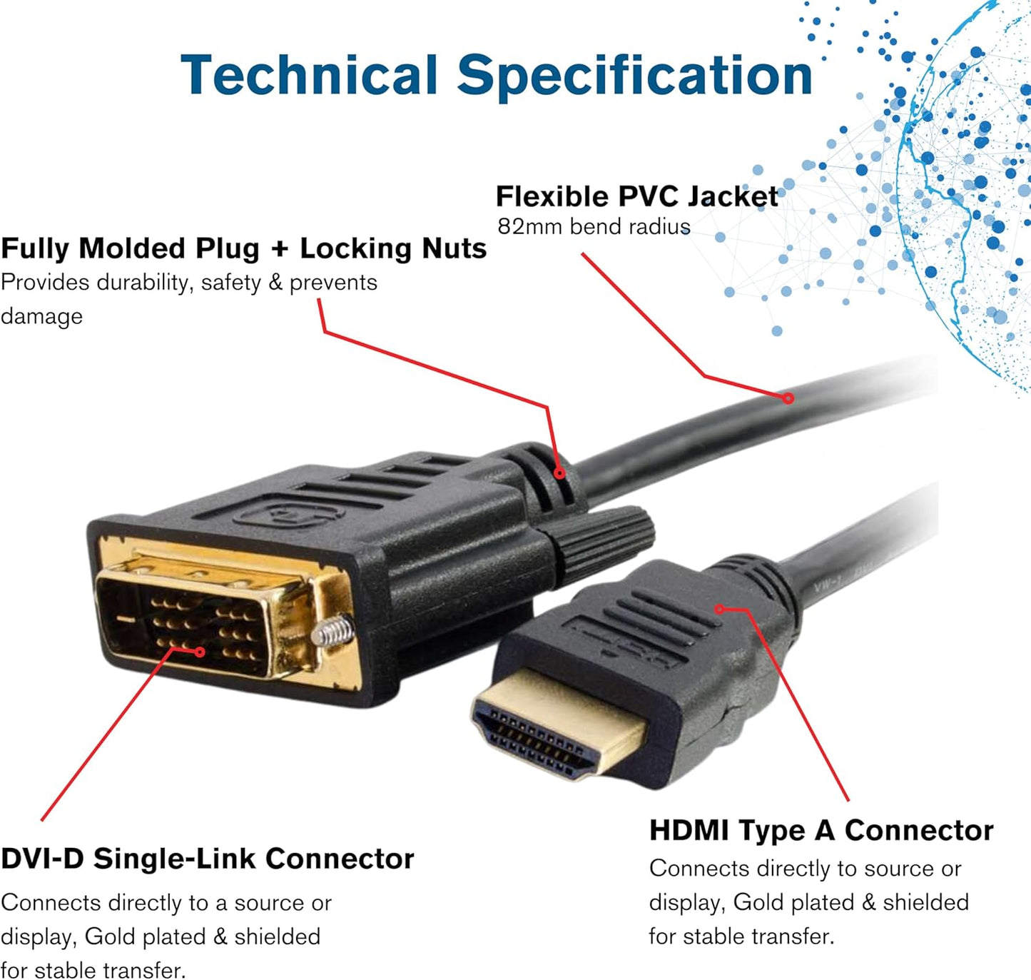 HDMI to DVI Cable 1 Meter HDMI to DVI-D Male to Male Adapter Cable for Monitor, PC, Laptop