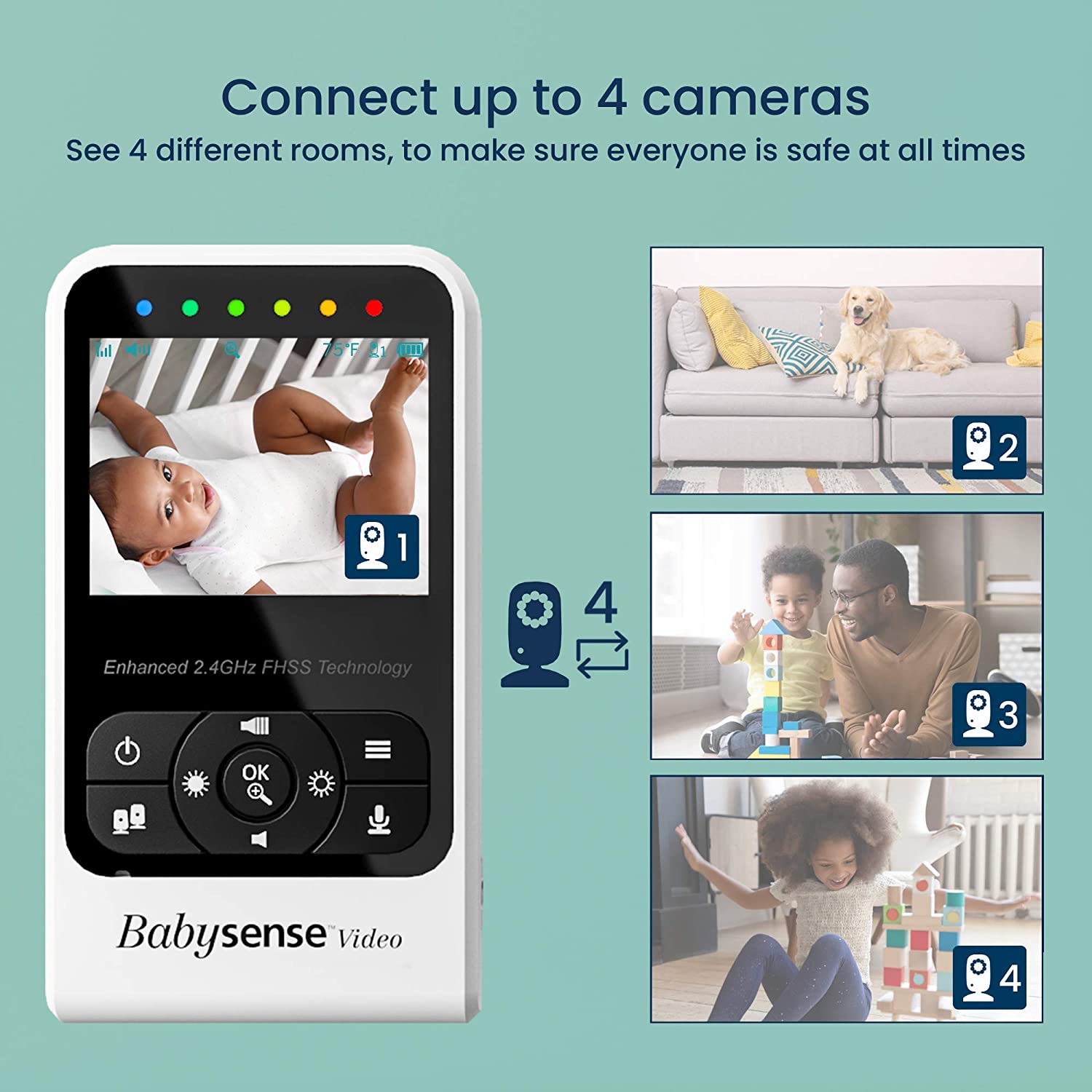 Babysense Video Baby Monitor with Camera and Audio, 2.4" Display, Supplied with Two Cameras, Long Range, Room Temperature, Night Vision, Two Way Talk Back, Lullabies and White Noise, Model V24R_2