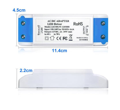 LED Transformer 24W 12V DC Power Supply Adapter – 240V AC to 12V DC 2A LED Driver for LED Strip Lights, Cabinet Lights, MR11/MR16 Bulbs & Ring Doorbell