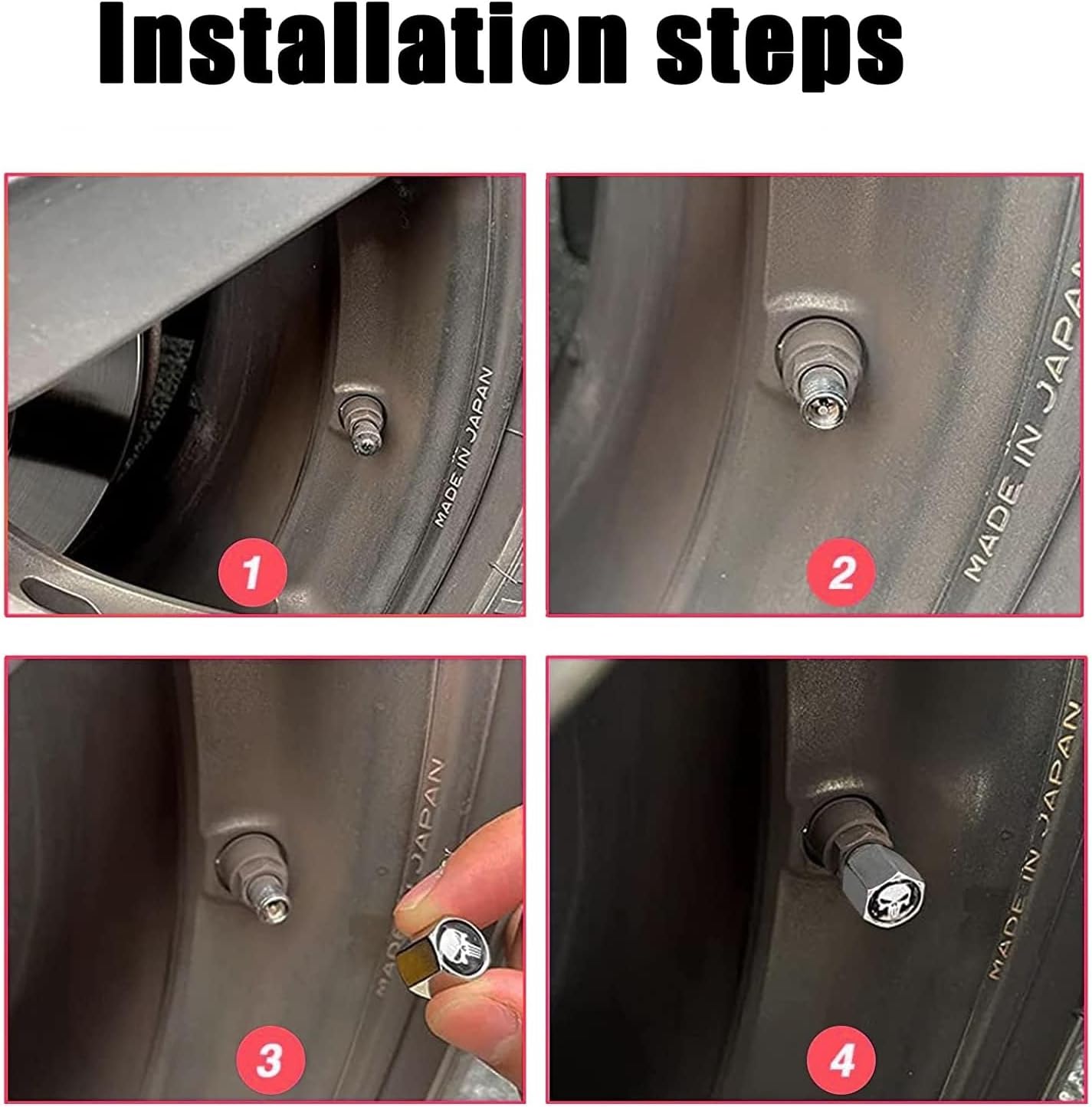 4 Pack Skull Tire Valve Stem Caps – Silver Airtight Dust Proof Car Wheel Valve Caps, Universal Air Valve Covers for Cars, Trucks & Bicycles