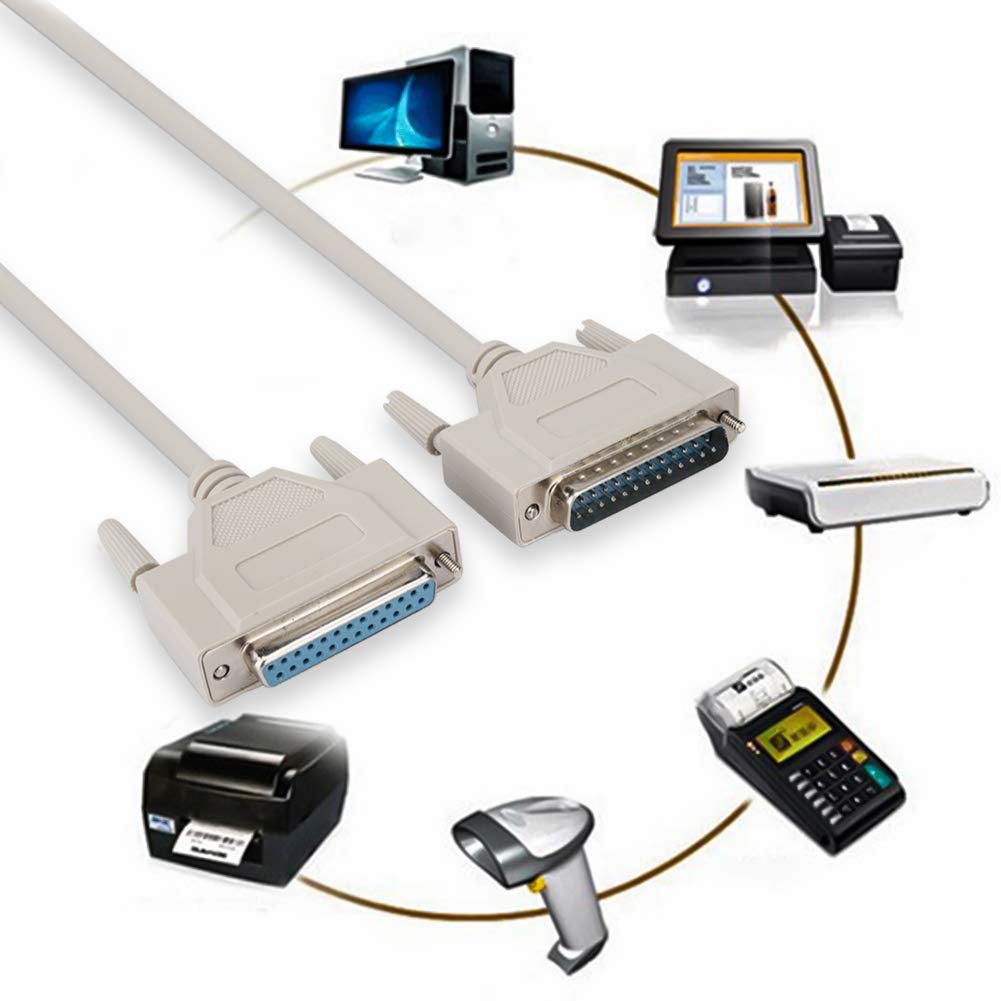 DB25 Male to Female Serial Extension Cable – 25 Pin Printer Copier Data Cable, High Speed DB25 M/F Extension Lead