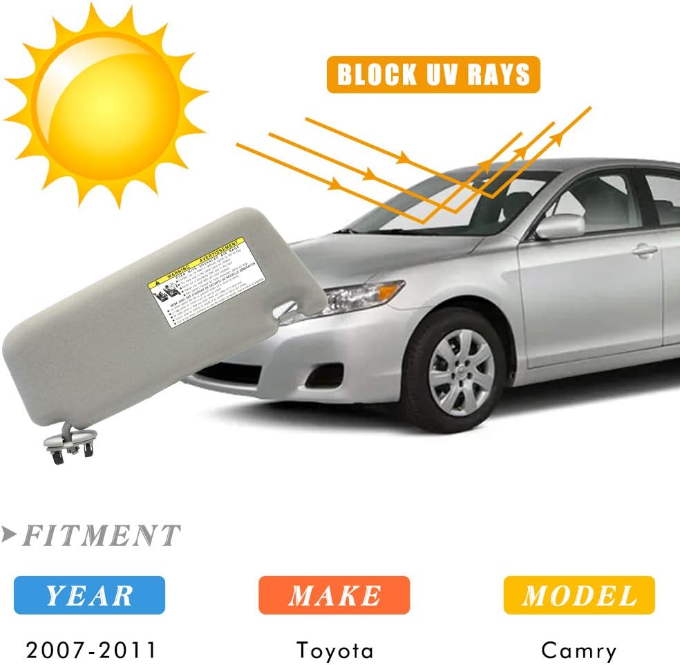 Left Driver Side Sun Visor Replacement for Toyota Camry 2007–2011 | Beige Sunshade Without Sunroof | Camry Hybrid Compatible
