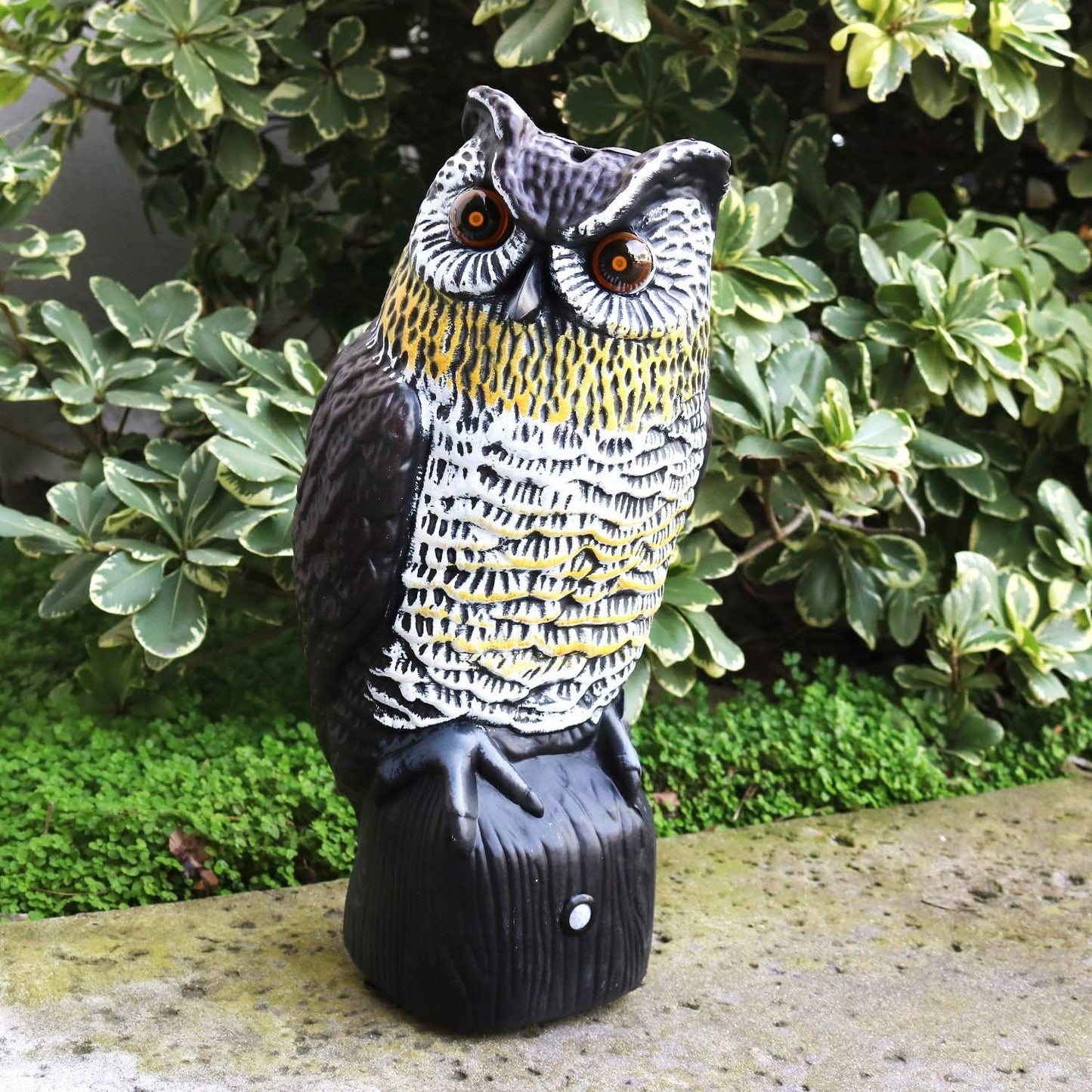 16" Solar Motion Sensor Hooting Owl Decoy – Solar Powered Bird Deterrent with Sound & Red LED Eyes, Motion Activated Fake Owl for Garden Pest Control
