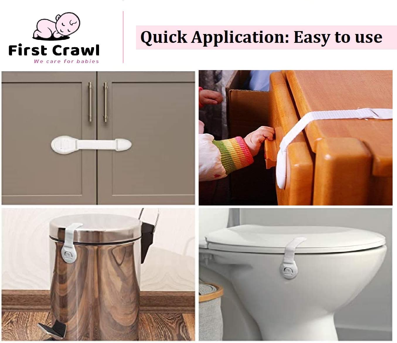 Child Proof Safety Locks for Drawers, Cabinets & Doors – Easy Install Kid-Resistant Straps (21×5 cm, White) for Cupboards, Wardrobes, Toilets & Furniture