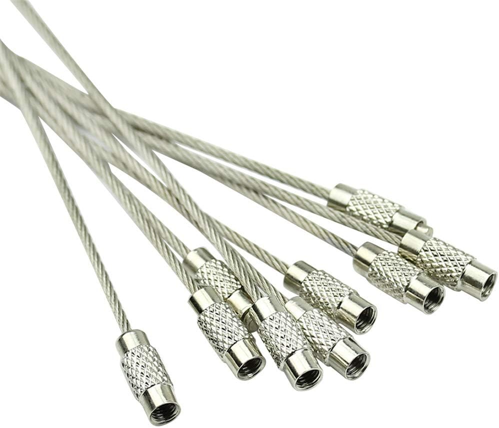 5 Pcs Stainless Steel Wire Keychain Screw Lock Cable Ring 10cm – Heavy Duty Outdoor Hiking Key Ring