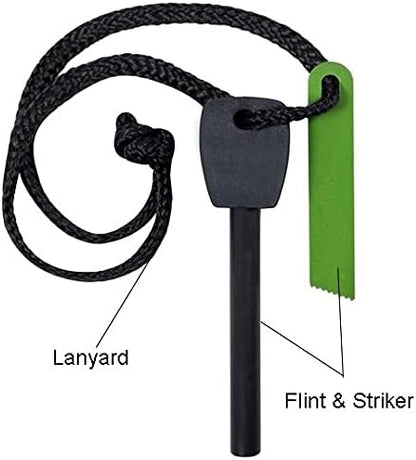 Emergency Fire Starter Magnesium Flint Stick with Striker & Lanyard | Waterproof Survival Fire Starter for Camping, Hiking & Outdoor Gear