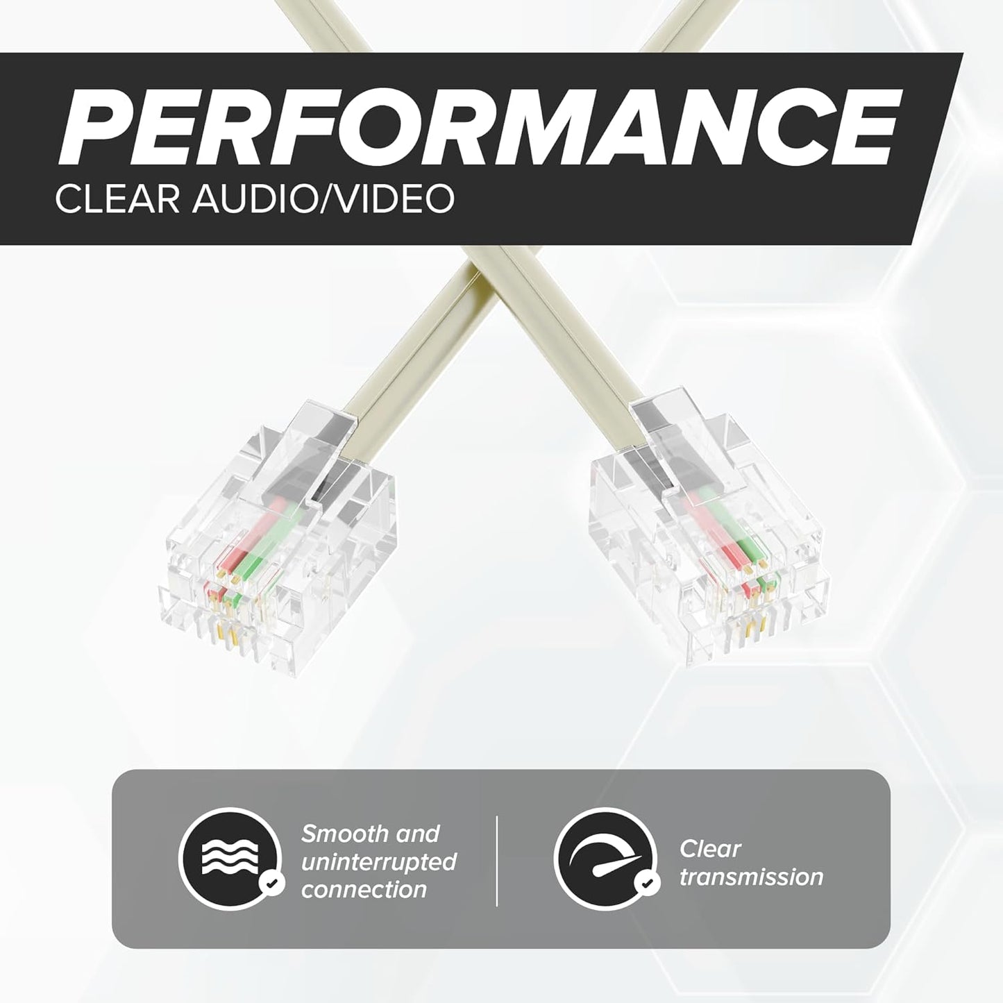 1 meter Phone Line Cord Modular Telephone Extension Cable – 2 Conductor 2 Pin 1 Line Cord for Telephone, Fax, AIO Machines – Ivory