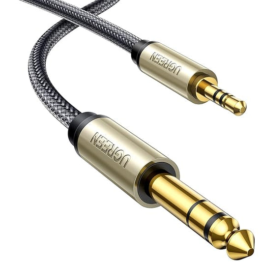 Green 6.35mm 14 Male to 3.5mm 18 Male TRS Stereo Audio Cable 4.5 Meter with Zinc Alloy Housing and Nylon Braid Compatible for iPod, Laptop,Home Theater Devices, and Amplifier