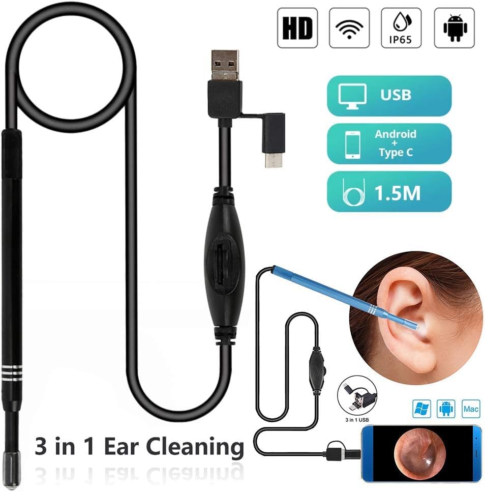 🔍 Endoscope Ear Camera 5.5mm USB Type-C – HD Ear Cleaner & Ear Wax Remover (Box Pack New)  Android Type-C | Otoscope with Light | Waterproof Inspection Camera | 1.5m Cable | 4 Tool Heads
