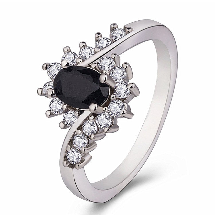 European and American popular zircon inlaid royal Stone 925 silver-plated white gold ring simple and generous oval center Long Life Coating Premium Quality Ring Best For Gift and Self Use