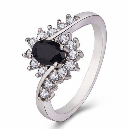 European and American popular zircon inlaid royal Stone 925 silver-plated white gold ring simple and generous oval center Long Life Coating Premium Quality Ring Best For Gift and Self Use