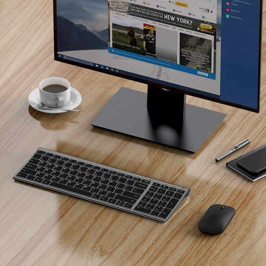seenda Rechargeable Wireless Keyboard Mouse, Ultra Slim Low Profile USB Keyboard and Mouse Combo with Number Pad, Black and Grey