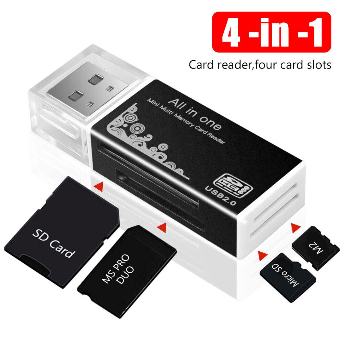 Mini 4 In 1 USB 2.0 Memory Card Reader High Speed 480Gbps Aluminum alloy