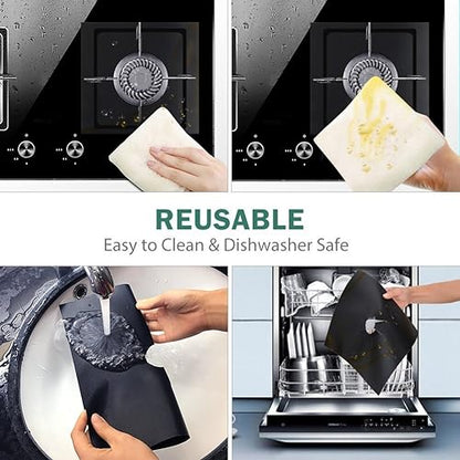 2 Pcs Stove Burner Covers  Gas Stove Protectors Black 0.2mm Double Thickness, Reusable, Non Stick, BPA Free , Fast Clean Liners for Kitchen / Cooking. Size 10.6" x 10.6" inch