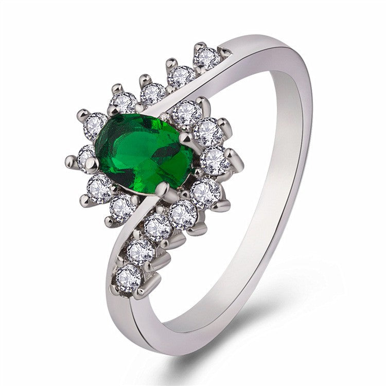 European and American popular zircon inlaid royal Stone 925 silver-plated white gold ring simple and generous oval center Long Life Coating Premium Quality Ring Best For Gift and Self Use