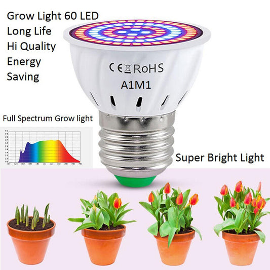 60LED E27 220V Grow Light Bulbs Full Spectrum Tent Plants Hydroponic Lighting Lamps Garden Plant Lights Full Spectrum grow light Premium Qulity Long Life A One