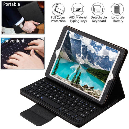 Wireless Bluetooth Keyboard Case for Pad 9.7 / Air / Air 2 / Air 3 (2019) / Pro 9.7 / Pro 10.5 (2017) / Pad 2 / 3 / 4 / Mini 1 2 3 4 5 – PU Leather Detachable Rechargeable Keyboard Cover (Tab Not Included)