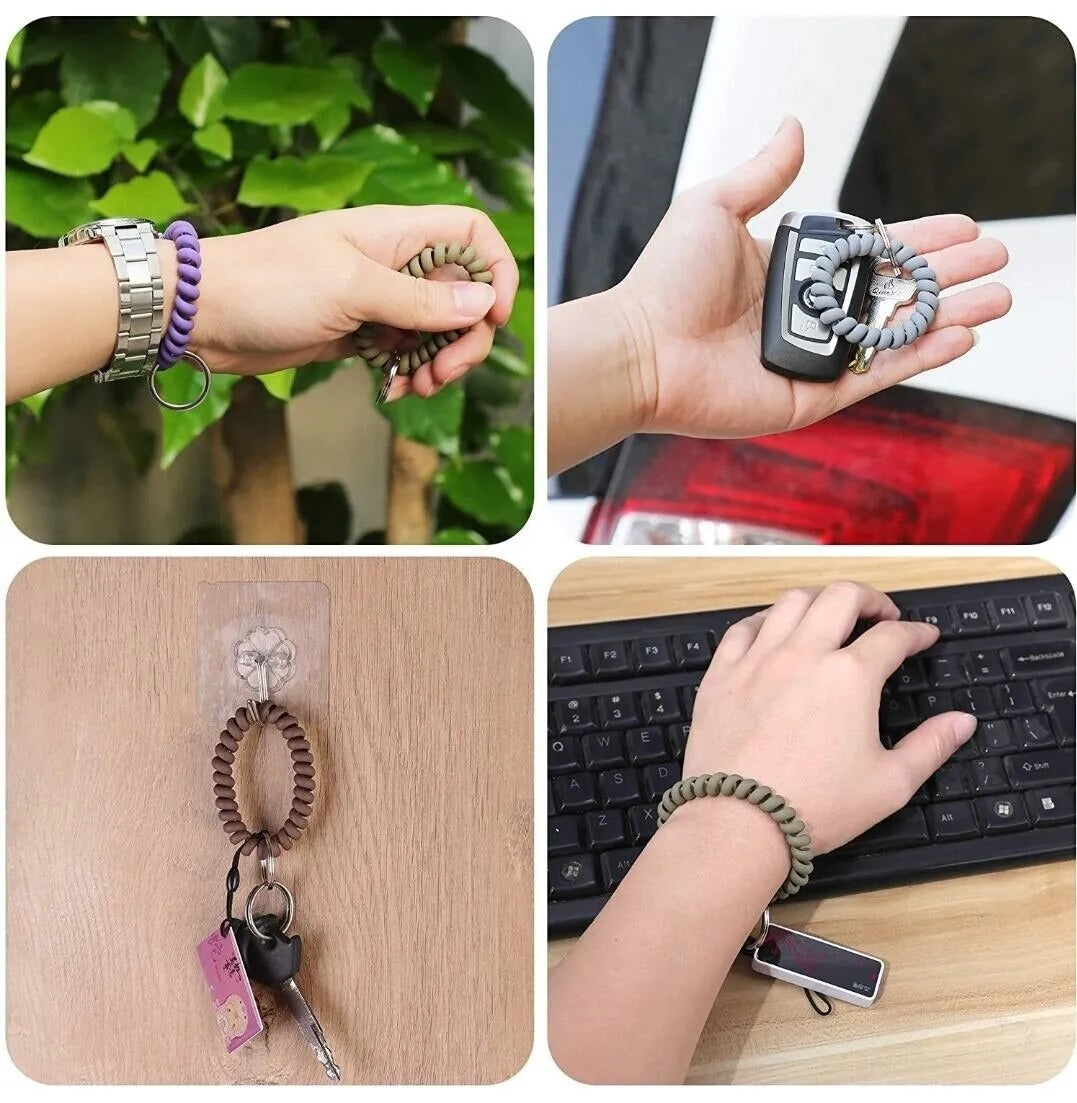 Creative Colorful Spiral Keychain Wrist Ring Spring Wrist Coil Bracelets Keyrings For Car Shopping Outdoor Sports Key Holder