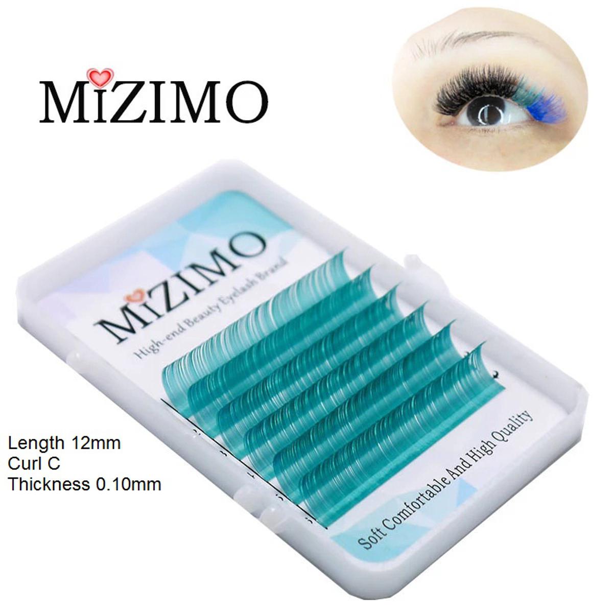MIZIMO Sea Blue Eyelash Extensions 0.10mm C Curl 12mm Artificial Mink Hair Lash Grafting for Salon & Makeup