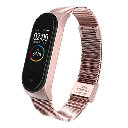 Strap Belt For Xiaomi Mi Band 3/4 Universal Metal Stainless Steel Buckle Milanese Watch Band(Rose Pink)