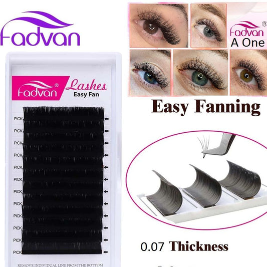 Eyelashes Extension 12 Row Lashes 0.07 D Curl Lash Extensions Mixed Tray 14 mm to 8mm Self Fanning Eyelash Extensions  Premade Fan Lashes Easy Fan Lash Extension Professional Use by FADVAN
