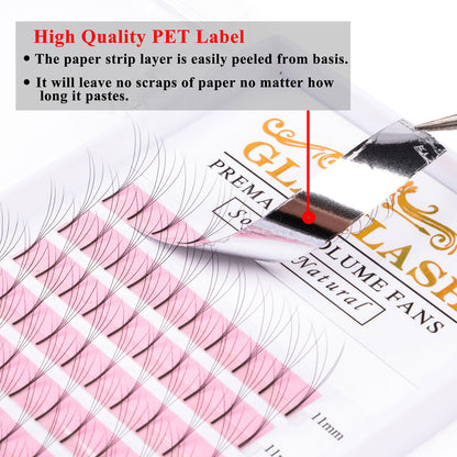 GLAMLASH 5D Curl: D  Thickness: 0.07  Length: 11mm  Color: Black  5D Long Stem Volume Eyelash Extensions Handmade Synthetic Lashes Premade wide Fans Box 12 lines 120 pc Extra Fine Quality