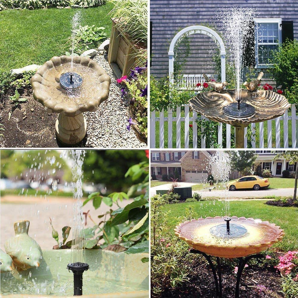 Solar Water Fountain 16 Cm with 4 nozzles, Floating Solar Powered Fountain Pump for Bird Bath  Garden Pond Pool Outdoor 1.4W Round