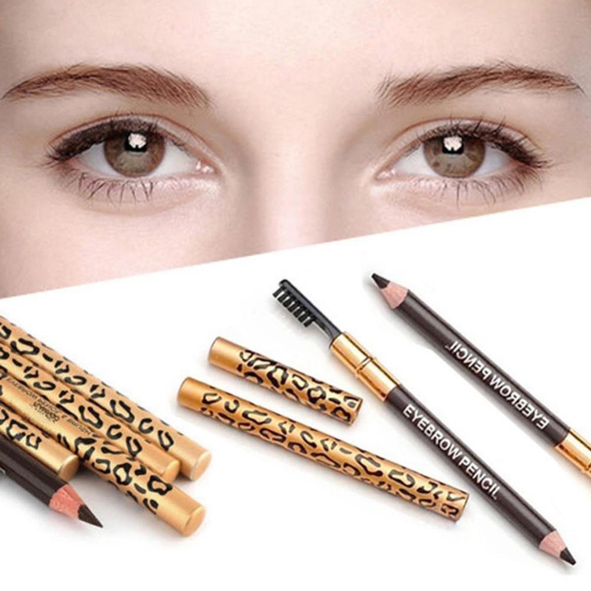 Dual-ended Long Lasting Smmoth Leopard Print Eyebrow Pencil Brush Handy Make Up Tool