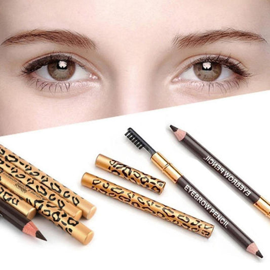 Dual-ended Long Lasting Smmoth Leopard Print Eyebrow Pencil Brush Handy Make Up Tool